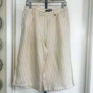 Ellen Tracy Womens Linen Preppy Coastal Old Money Pants - Tan White, Size M